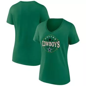 Зеленая женская футболка с v-образным вырезом и фирменным логотипом Fanatics Dallas Cowboys Lucky Celtic Fanatics