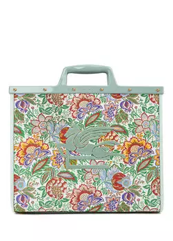 Зеленая женская сумка через плечо с этническим узором и логотипом Etro