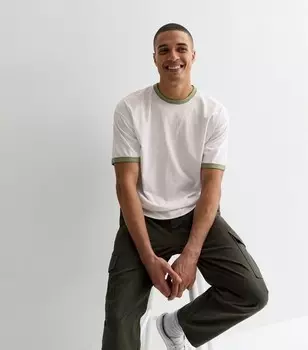 Зелено-белая хлопковая футболка оверсайз Ringer New Look, зеленый