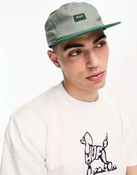 Зелено-белая кепка с пятью панелями в мелкую клетку с логотипом HUF