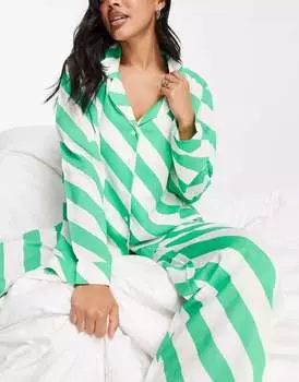 Зелено-белая пижамная рубашка в полоску из модала ASOS