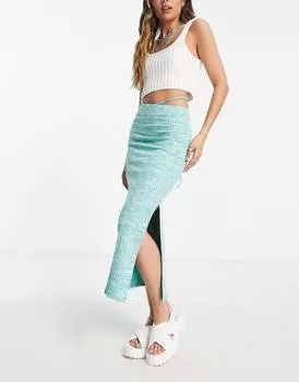 Зелено-белая юбка миди из джерси с завязками на талии Topshop