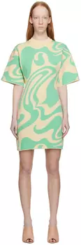 Зелено-бежевое мини-платье с орнаментом Sportmax