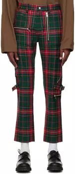 Зелено-красные брюки на молнии Undercover