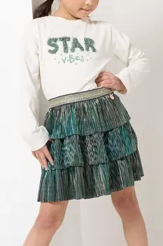 Зелено-золотая плиссированная юбка с металлизированной отделкой и рюшами Angel & Rocket, зеленый