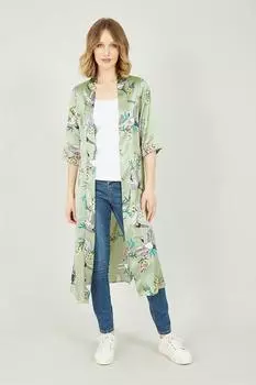 Зеленое атласное кимоно цвета хаки с журавлем Yumi, хаки