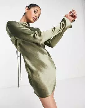 Зеленое атласное мини-платье с завязками на спине ASOS DESIGN