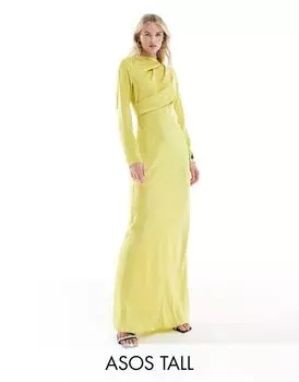 Зеленое атласное платье макси с драпировкой на лифе ASOS DESIGN Tall