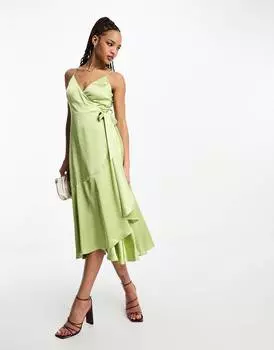 Зеленое атласное платье миди с запахом Style Cheat Cheat