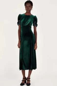 Зеленое бархатное платье Belle с бантом Monsoon, зеленый