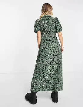 Зеленое чайное платье-рубашка миди на пуговицах ASOS DESIGN с абстрактным принтом