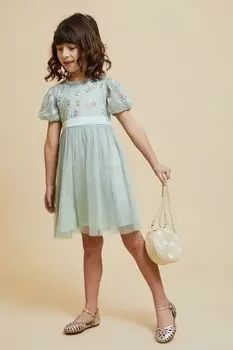 Зеленое детское платье с вышивкой Amelia Rose, зеленый