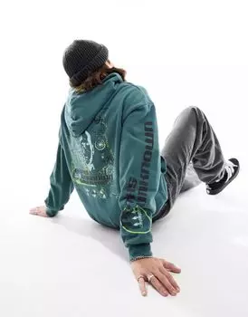 Зеленое худи оверсайз с крупным принтом на спине и вышивкой ASOS