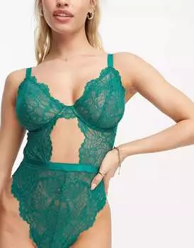 Зеленое кружевное боди на косточках ASOS Fuller Bust Sienna