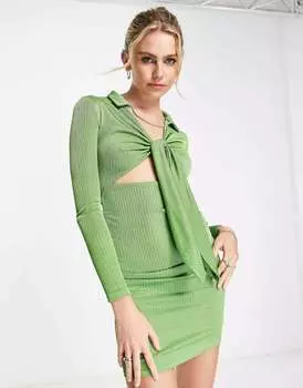 Зеленое мини-платье River Island с завязкой спереди и сборкой по бокам