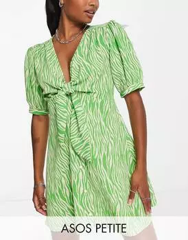 Зеленое мини-платье с анималистичным принтом ASOS DESIGN Petite
