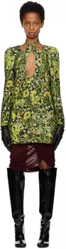 Зеленое мини-платье с вырезом Dries Van Noten