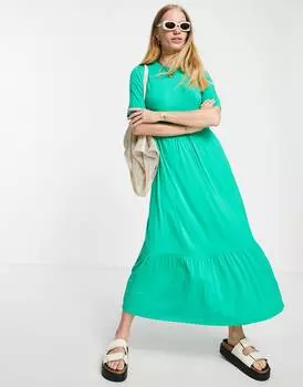 Зеленое многоярусное платье миди-футболка ASOS DESIGN