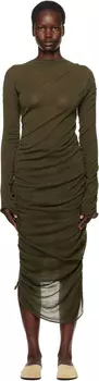 Зеленое неоднозначное шерстяное платье миди ISSEY MIYAKE