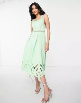 Зеленое пепельное платье миди с фестонами ASOS DESIGN
