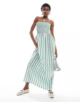 Зеленое платье-бандо в полоску Daisy Street