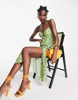Зеленое платье-бюстье Topshop с цветочным принтом и бретелями