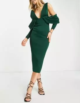 Зеленое платье-футляр с глубоким вырезом и глубоким вырезом ASOS DESIGN ASOS DESIGN