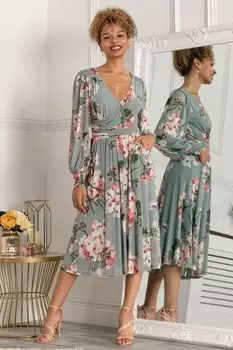 Зеленое платье Ginna с длинными рукавами и сеткой Jolie Moi, зеленый