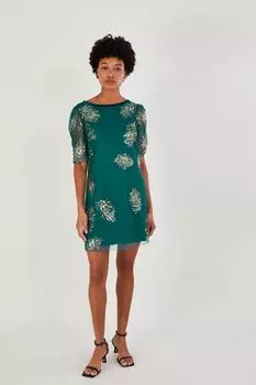 Зеленое платье Элисон с перьями Monsoon, зеленый