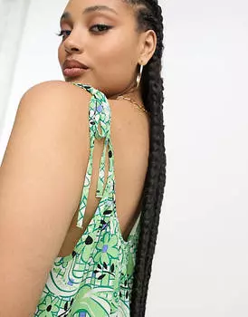 Зеленое платье-комбинация с трапециевидным принтом ASOS DESIGN Curve Curve