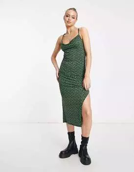 Зеленое платье-комбинация с воротником-хомутом Abercrombie & Fitch
