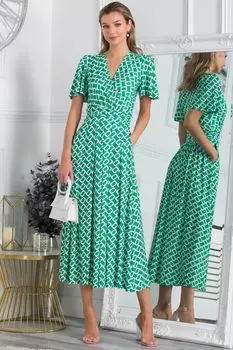 Зеленое платье макси Halley из джерси с расклешенными рукавами Jolie Moi, зеленый