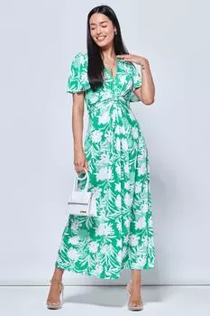 Зеленое платье макси из джерси с закрученным передом Jolie Moi, зеленый