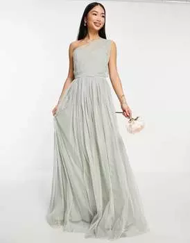 Зеленое платье макси из тюля на одно плечо Anaya для подружки невесты