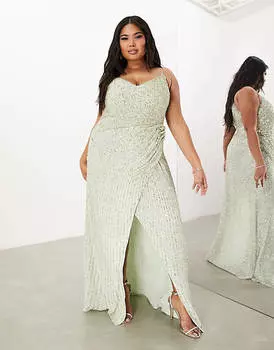 Зеленое платье макси на бретелях с драпировкой по бокам ASOS EDITION Curve
