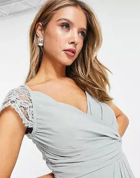 Зеленое платье макси с кружевной спинкой TFNC Bridesmaid