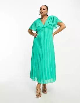 Зеленое платье макси с плиссированным подолом и рукавами-накидкой ASOS DESIGN Curve Curve ASOS Curve