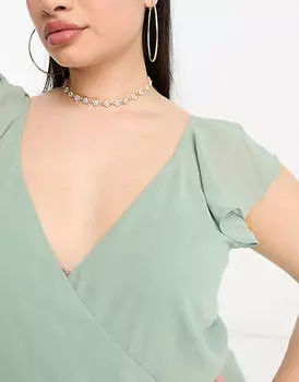 Зеленое платье макси с пышной юбкой и развевающимися рукавами Vila Curve Bridesmaid