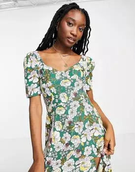 Зеленое платье макси с разрезами и чашечками ASOS DESIGN с цветочным принтом ASOS DESIGN