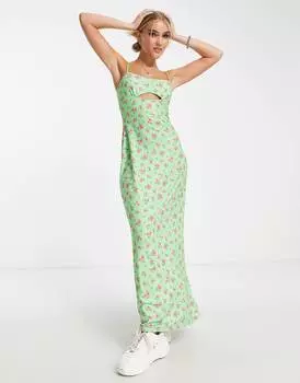 Зеленое платье макси с вырезами и вырезами на бретельках ASOS DESIGN
