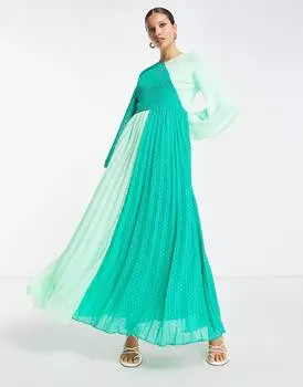 Зеленое платье макси со складками и складками ASOS DESIGN ASOS DESIGN