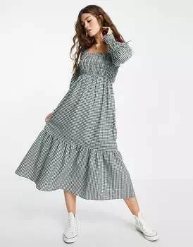 Зеленое платье миди из поплина со сборками Topshop