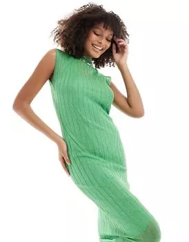 Зеленое платье миди из тонкой металлизированной вязки AllSaints Patrice