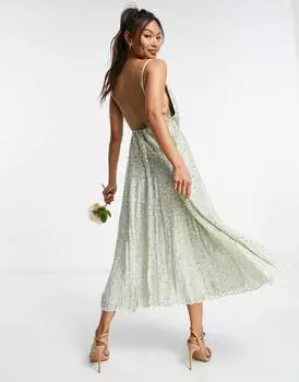 Зеленое платье миди на бретельках с украшением ASOS EDITION