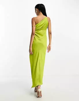 Зеленое платье миди премиум-класса со сборками и разрезом по бокам Mango