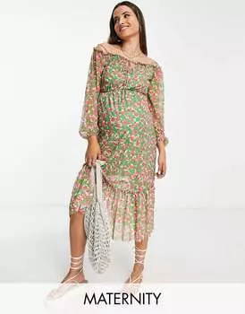 Зеленое платье миди с бардо для беременных River Island River Island