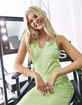 Зеленое платье миди с бретельками Weekday Nina