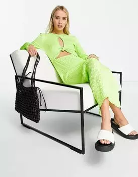 Зеленое платье миди с длинными рукавами и завязкой спереди Topshop