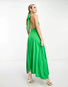 Зеленое платье миди с глубоким вырезом и поясом ASOS DESIGN Tall