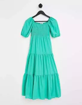 Зеленое платье миди с присборенными краями Simply Be